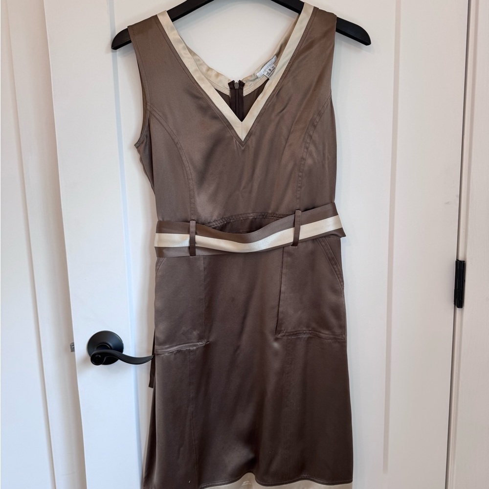 Kenzie Brown Satin Mini Dress with Cream Accents